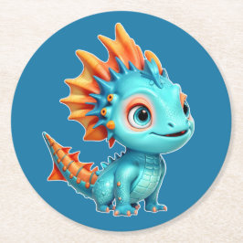 Niedlicher Alien-Drache, türkis -  Runder Pappuntersetzer