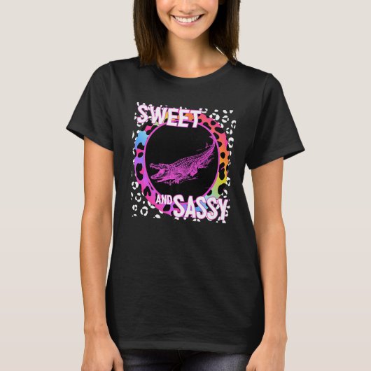 Niedlicher Alligator 90er Nostalgie Regenbogen Leo T-Shirt (Vorderseite)