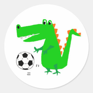 Niedlicher Alligator-Cartoon für Fußball-Aufkleb Runder Aufkleber
