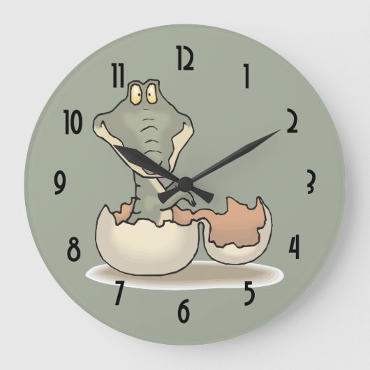 Niedlicher Alligator-Cartoon Hatching von Eggshell Große Wanduhr (Vorderseite)