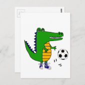 Niedlicher Alligator, der Fußball oder Fußball-Car Postkarte (Vorne/Hinten)