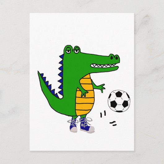 Niedlicher Alligator, der Fußball oder Fußball-Car Postkarte (Vorderseite)