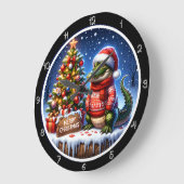 Niedlicher Alligator Frohe Weihnachtsgrafik Große Wanduhr (Winkel)