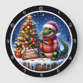 Niedlicher Alligator Frohe Weihnachtsgrafik Große Wanduhr (Vorderseite)