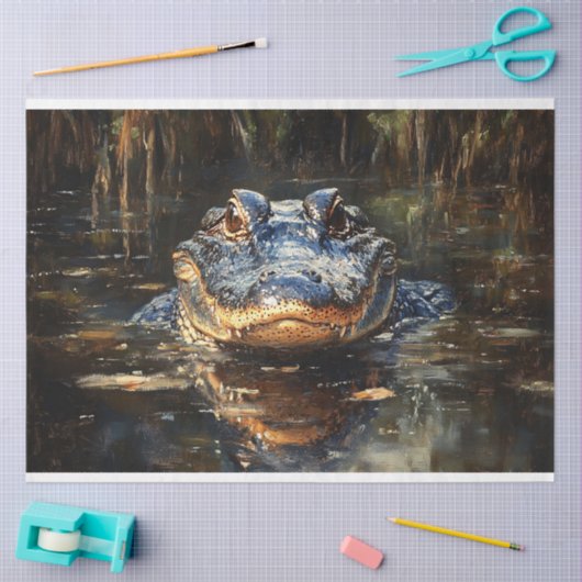 Niedlicher Alligator im Everglades-Dekoupage Seidenpapier (Basteln)