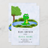 Niedlicher Alligator in Pond Boy Babydusche Einladung (Vorne/Hinten)
