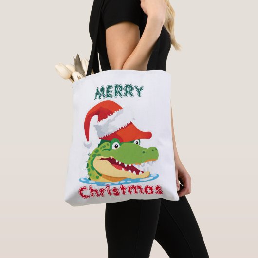 Niedlicher Alligator Krokodil Weihnachtsfeier Weih Tasche (Von Nahem)