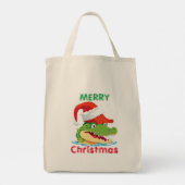 Niedlicher Alligator Krokodil Weihnachtsfeier Weih Tragetasche (Rückseite)