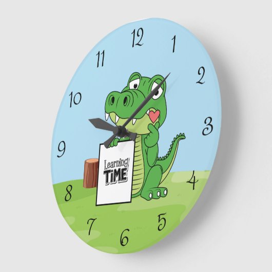 Niedlicher Alligator "Learning Time" mit Herzkinde Große Wanduhr (Winkel)