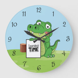 Niedlicher Alligator "Learning Time" mit Herzkinde Große Wanduhr