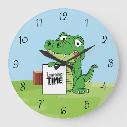 Niedlicher Alligator "Learning Time" mit Herzkinde Große Wanduhr (Vorderseite)
