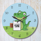 Niedlicher Alligator "Learning Time" mit Herzkinde Große Wanduhr