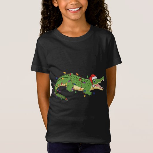 Niedlicher Alligator mit Weihnachtsbeleuchtung des T-Shirt (Vorderseite)