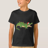Niedlicher Alligator mit Weihnachtsbeleuchtung des T-Shirt (Vorderseite)