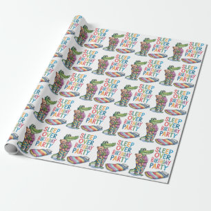 Niedlicher Alligator schläft über Geburtstagsparty Geschenkpapier