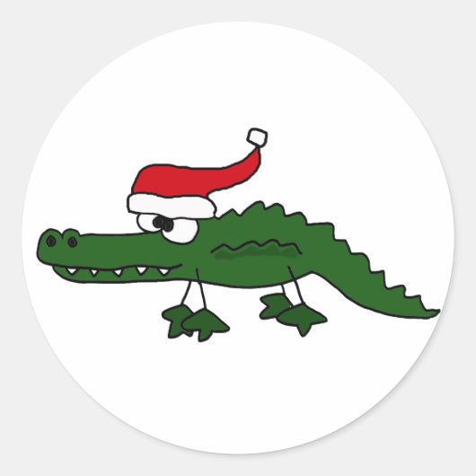 Niedlicher Alligatortragender Weihnachtshut Runder Aufkleber (Vorderseite)