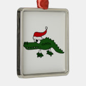 Niedlicher Alligatortragender Weihnachtshut Silbernes Ornament (Rechts)