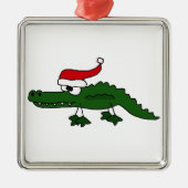 Niedlicher Alligatortragender Weihnachtshut Silbernes Ornament (Vorne)