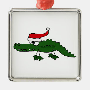 Niedlicher Alligatortragender Weihnachtshut Silbernes Ornament