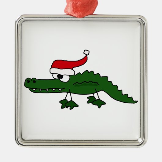 Niedlicher Alligatortragender Weihnachtshut Silbernes Ornament (Vorne)