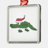 Niedlicher Alligatortragender Weihnachtshut Silbernes Ornament (Links)