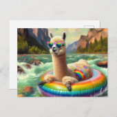 Niedlicher Alpaca auf einem Regenbogenfarbenfloat Postkarte (Vorne/Hinten)