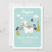 Niedlicher Alpaca Farbenfroher Kindergeburtstag Ei Einladung (Vorderseite)