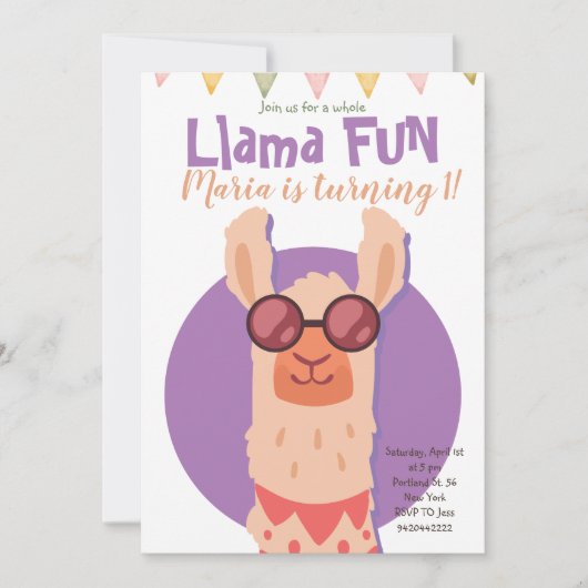 Niedlicher Alpaca Llama Fun Kindergeburtstag Einladung (Vorderseite)