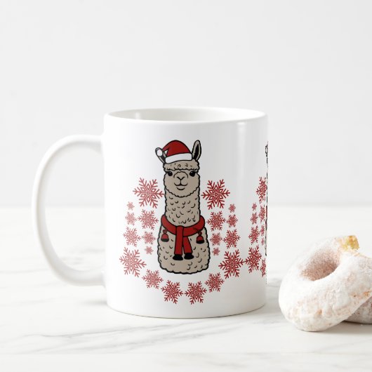 Niedlicher Alpaca mit roten Schneeflocken Kaffeetasse (Mit Donut)