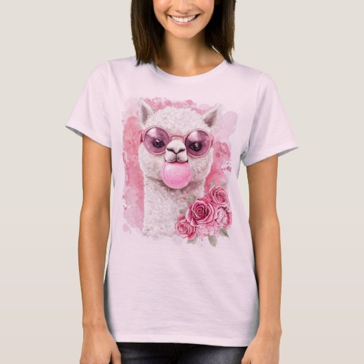 Niedlicher Alpaca T - Shirt - Bubblegum Llama mit (Vorderseite)