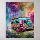 Niedlicher, alter rostiger Combi-Van mit Blume-Pos Poster (Vorne)