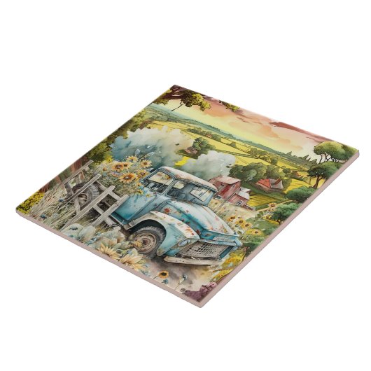 niedlicher Altlastwagen Fliese (Seite)