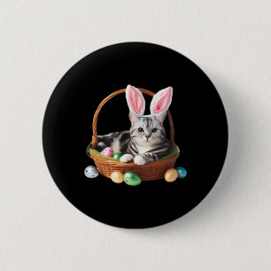 Niedlicher amerikanischer Kurzkatze Ostereier Jagd Button