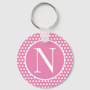 Niedlicher Anfangsbuchstabe Pink Polka Dots Schlüsselanhänger