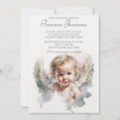 Niedlicher Angel Baby Taufe Wasserfarbe Einladung (Vorderseite)