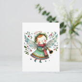 Niedlicher Angel Folk Art Style Frohe Weihnachten Postkarte (Stehend Vorderseite)
