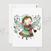 Niedlicher Angel Folk Art Style Frohe Weihnachten Postkarte (Vorne/Hinten)