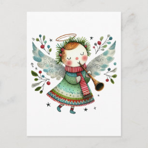 Niedlicher Angel Folk Art Style Frohe Weihnachten Postkarte