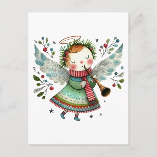 Niedlicher Angel Folk Art Style Frohe Weihnachten Postkarte (Vorderseite)
