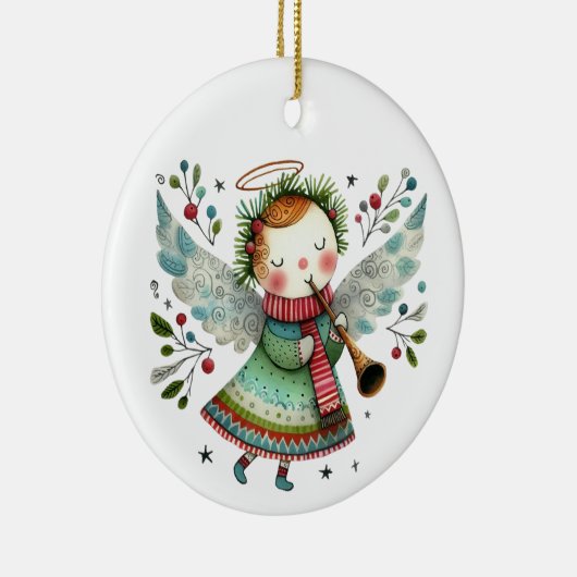 Niedlicher Angel Folk Art Style Keramik Ornament (Rechts)