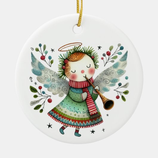Niedlicher Angel Folk Art Style Keramik Ornament (Vorne)