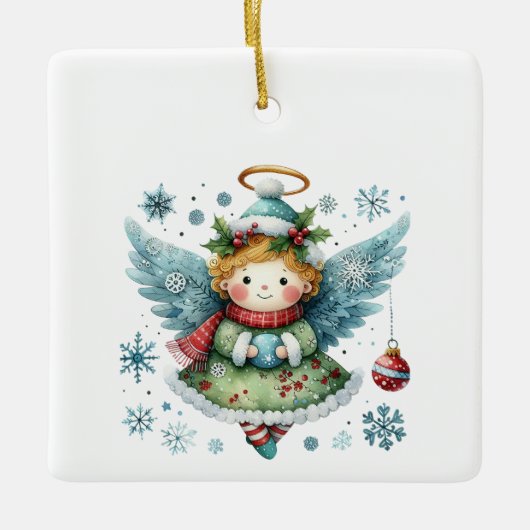 Niedlicher Angel Folk Art Style Keramikornament (Vorderseite)
