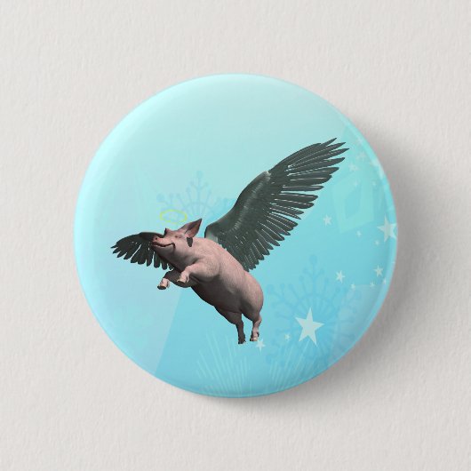 Niedlicher Angel Pig im Himmel Button (Vorderseite)