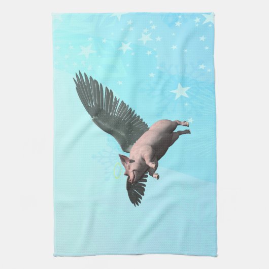 Niedlicher Angel Pig im Himmel Geschirrtuch (Vertikal)