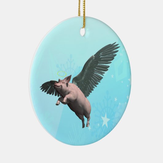 Niedlicher Angel Pig im Himmel Keramikornament (Rechts)