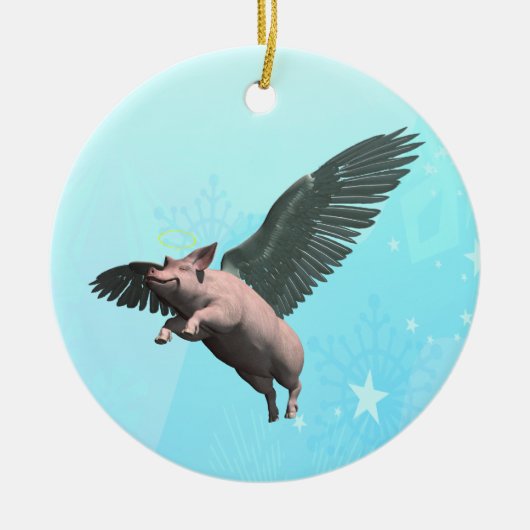 Niedlicher Angel Pig im Himmel Keramikornament (Vorne)
