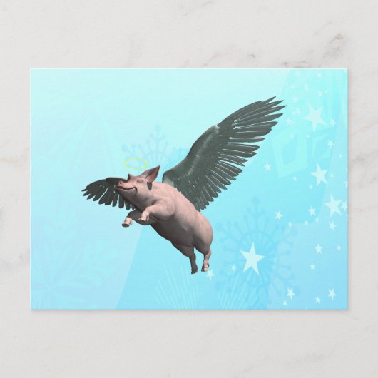 Niedlicher Angel Pig im Himmel Postkarte (Vorderseite)