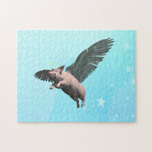 Niedlicher Angel Pig im Himmel Puzzle