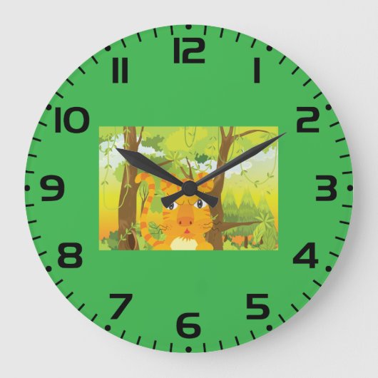 Niedlicher Angry Tiger Cartoon in Dschungel Große Wanduhr (Vorderseite)