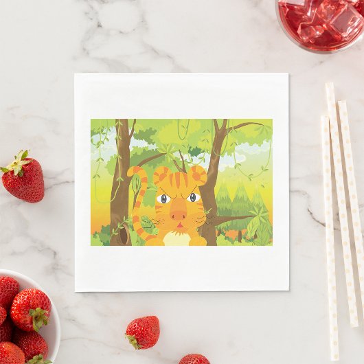 Niedlicher Angry Tiger Cartoon in Dschungel Serviette